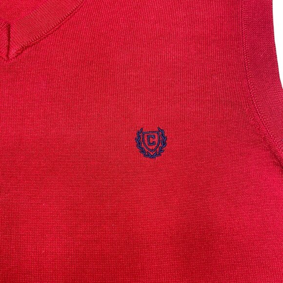 Chaps Mens M Red Sleeveless V-Neck Sweater Vest Embroidered Logo Preppy Casual - Picture 4 of 16